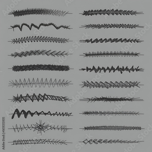 STITCH BRUSHES
A selection of illustrator vector brushes for Fashion Cads including topstitch, overstitch, overlocking and decorative stitches and trims.