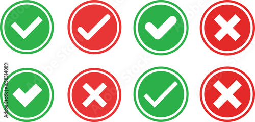 Green check mark and red cross icons isolated on transparent background