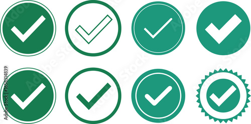 Green check mark icons isolated on transparent background