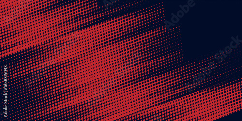 Red modern halftone dots blue color pattern gradient grunge texture background. Dot pop art comic sport style vector art modern simple