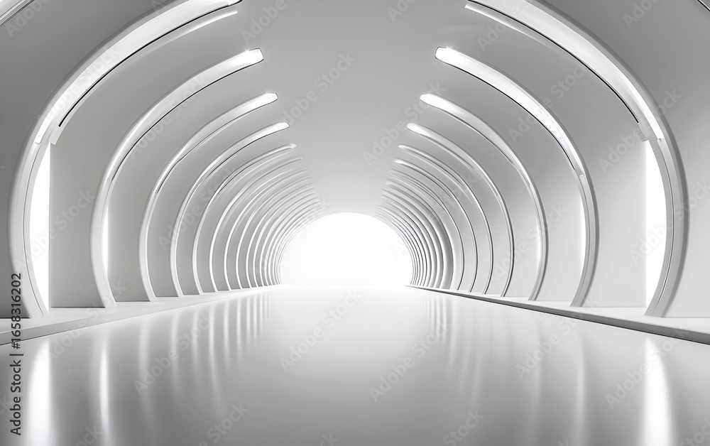 Naklejka premium Symmetrical White Tunnel Corridor with Modern Minimalist Style.