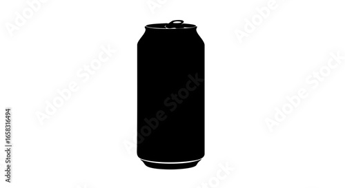 Sleek and minimalist black soda can, a symbol of refreshment and modern design.