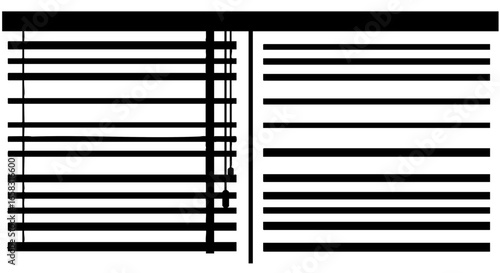 Window blind creating strong lines, patterns, and shadows. 