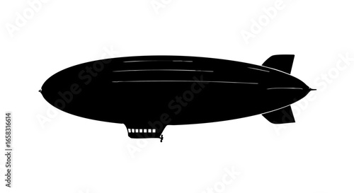 A vintage airship silhouette against the clear sky.