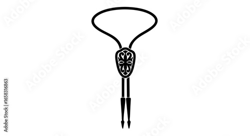 A detailed black and white bolo tie design.