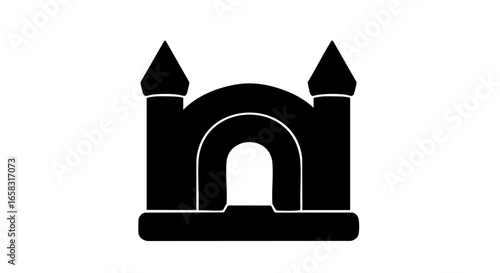 Black silhouette of a playful bounce house with a castle-like design. 