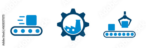 Automatic production line icon for industry, automation, production optimization, factory.