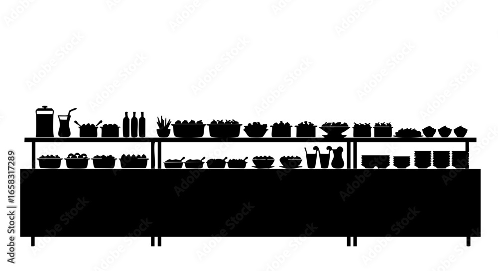 Obraz premium Silhouette of a buffet table with food items.