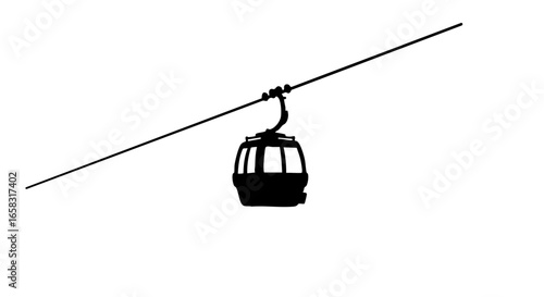 A monochrome image of a cable car ascending, suggesting a journey through nature.