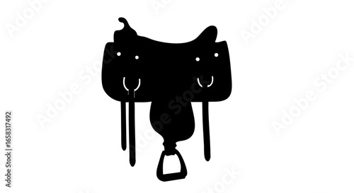 Silhouette of an equestrian saddle.