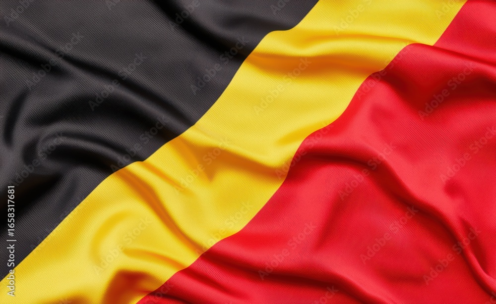 Fototapeta premium Black Red and Yellow Flag Textile Fabric with Wave Patterns