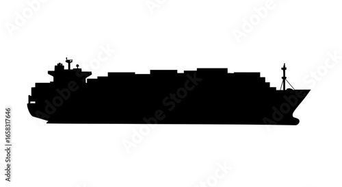 Silhouette of a cargo ship, representing global trade and maritime transport.