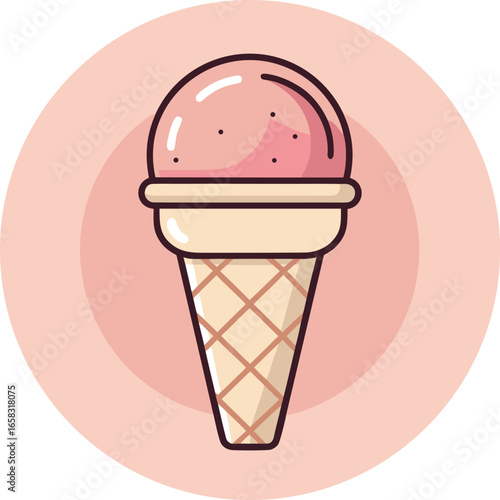 Ice cream cone design dessert icon, Set of delicious ice cream of various type. Tasty frozen creamy desserts decorated with chocolate glaze and fruits. Flat cartoon colored illustration isolated on t
