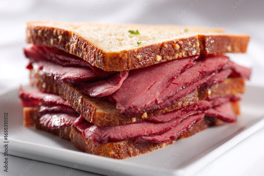Delicious pastrami sandwich on whole wheat bread Delicious pastrami sandwich on whole wheat bread