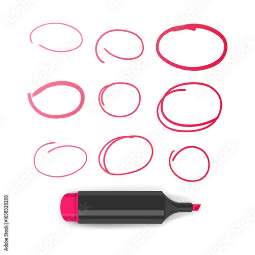 Foto Red paint marker circles Highlighter Pen for Highlighting and Emphasizing Inform