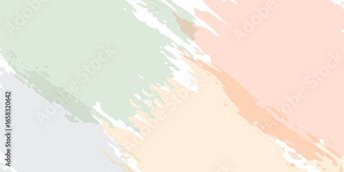 Abstract artistic background with diagonal pastel brushstrokes in soft green pink and grey tones.