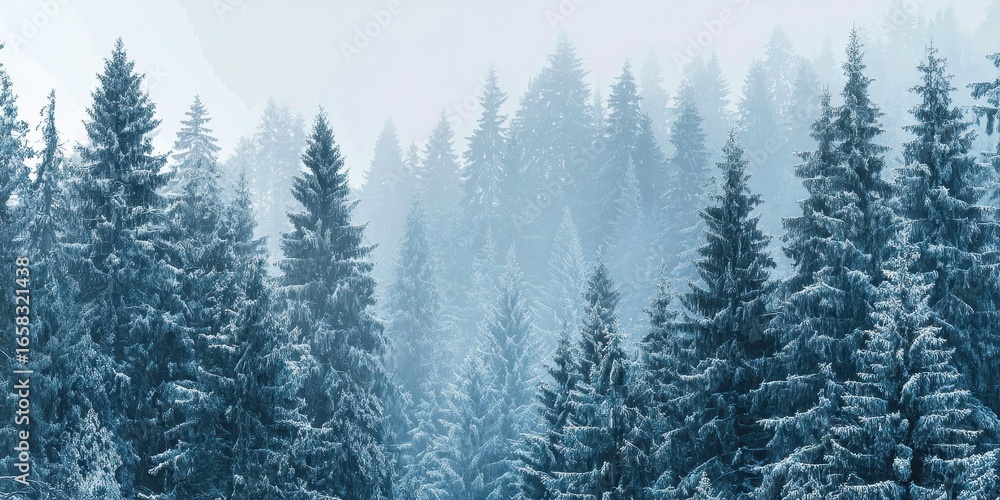 Obraz premium Serene Winter Landscape with Snow-Covered Evergreen Forest