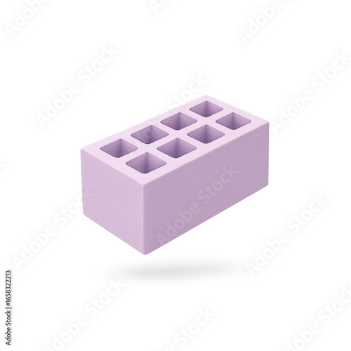 Light purple cinder block with eight holes isolated on transparent background