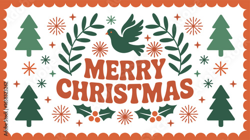 Festive merry christmas holiday greeting card vector illustration design