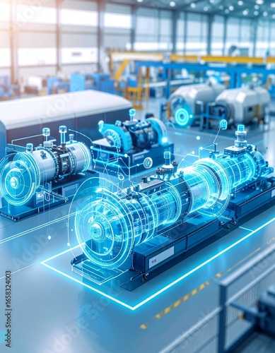 Wallpaper Mural Futuristic industrial facility with holographic technology overlays pr Torontodigital.ca