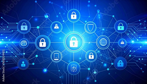 Wallpaper Mural Abstract digital network with security locks and data connections Torontodigital.ca