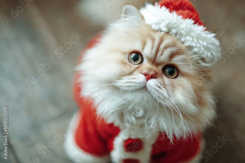 Adorable Persian Cat in Santa Costume for Christmas Celebration