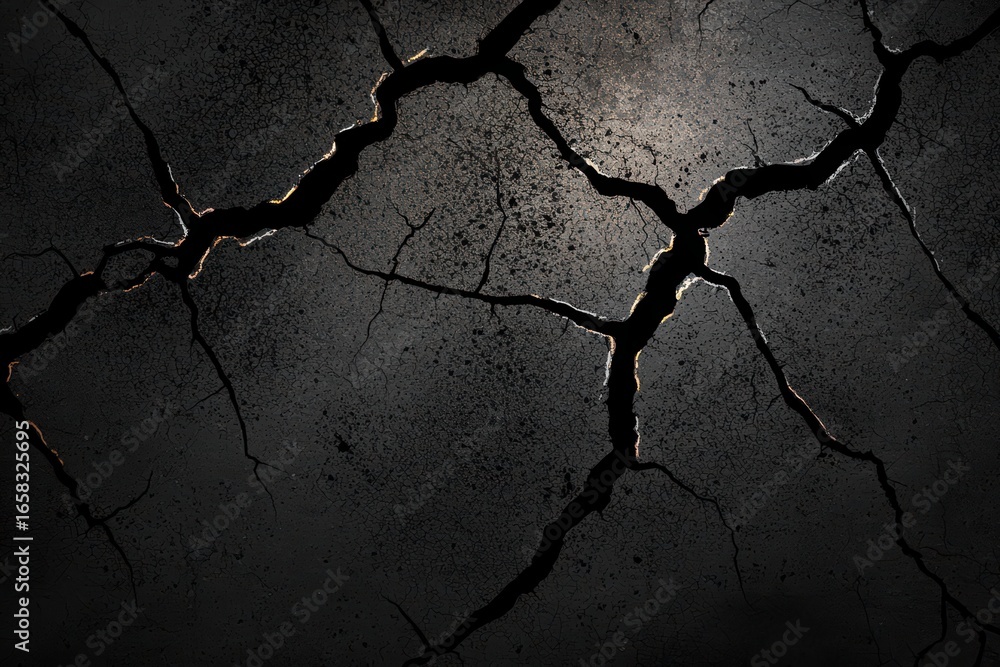 Obraz premium Cracked Surface Texture with Light Reflection on Dark Background