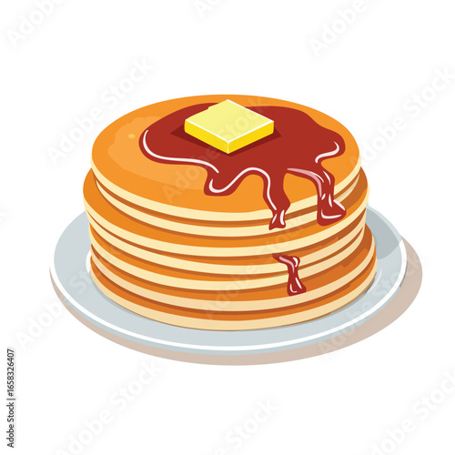 Classic Pancakes with Butter and Syrup on Plate - AI Generated