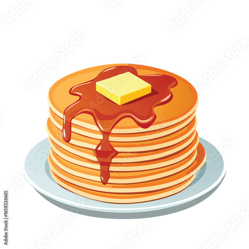 Pancake Stack with Syrup and Butter on Plate - AI Generated