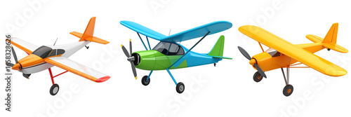 Three 3D Plastic Style Pixelated Gliders With Colorful Wings And Propellers Against A Black Background