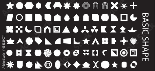 Abstract and vector basic shapes collection. Geometric formal shape. basic shape collection icon set editable stroke.  Brutalist abstract geometric shapes and grids. 