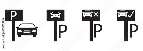 Car parking icon. Park sign symbol. Vehicle transport lot area. Car Symbol. Car parking icon set. Parking sign and parking map pin. 