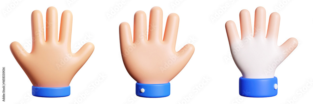 3D Plastic Style Hands Icons in Pink Skin Tone with Blue Wristbands against a Transparent Background 3D Plastic Style Hands Icons in Pink Skin Tone with Blue Wristbands against a Transparent Background