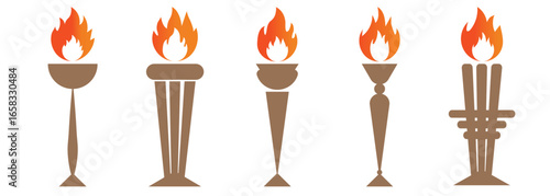 Fire icon collection. Fire flame symbol. Bonfire silhouette logotype. Flame icons set. fire flame icon vector design.