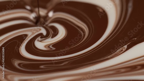 Swirled mixture of white and dark brown liquids resembling chocolate and cream