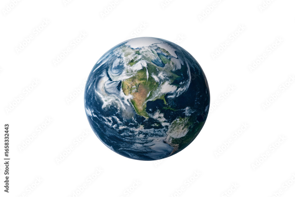 Fototapeta premium Earth view displaying North America and parts of South America with atmospheric clouds, isolated on a transparent background