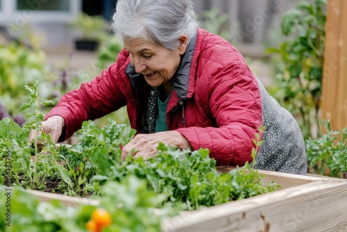 Wallpaper Mural A woman in a red jacket tending a garden Torontodigital.ca