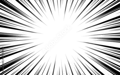 Manga comic background with speed action effect. Vector radial line frame cartoon pattern anime explosion, black line comic book action.