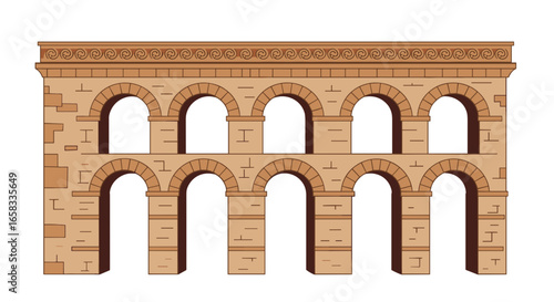 Roman aqueduct illustration in detailed stone style, for educational resources, historical projects and promotion of cultural heritage 
