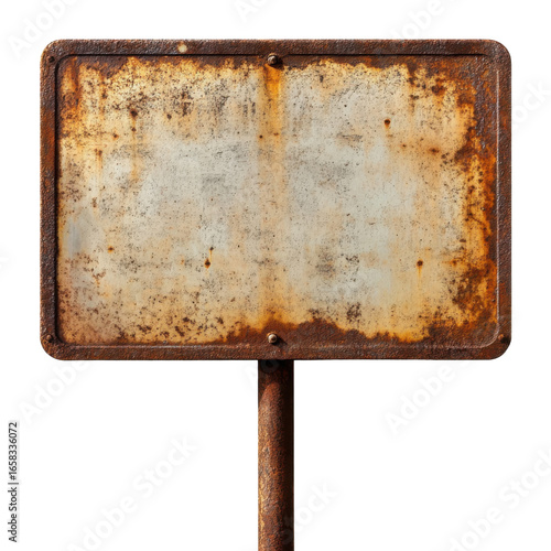 Old rusty metal signboard isolated on transparent background.