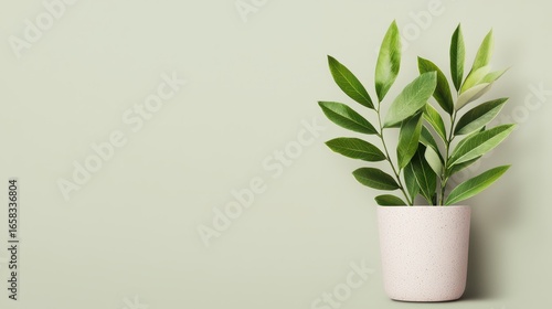 Stylish Potted Plant Against Soft Green Background for Interior Decor