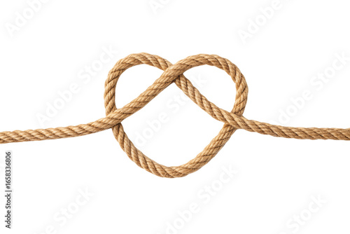 Rope heart with diamond-shaped center knot representing precious love, secure bonds, and lasting relationships, isolated on a transparent background