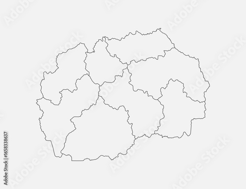 Map of country North Macedonia divided on regions