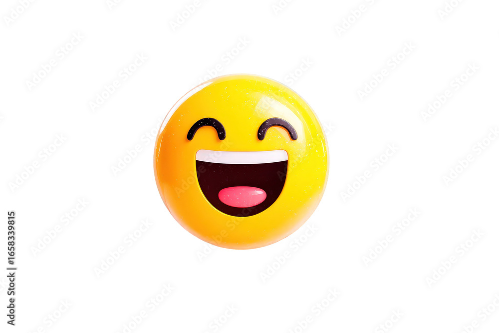 Fototapeta premium Bright Yellow Smiley Face Emoji with Wide Happy Expression on Transparent Background