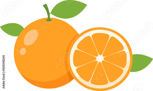 Bright orange fruit with juicy slices and green leaves, perfect for fresh summer