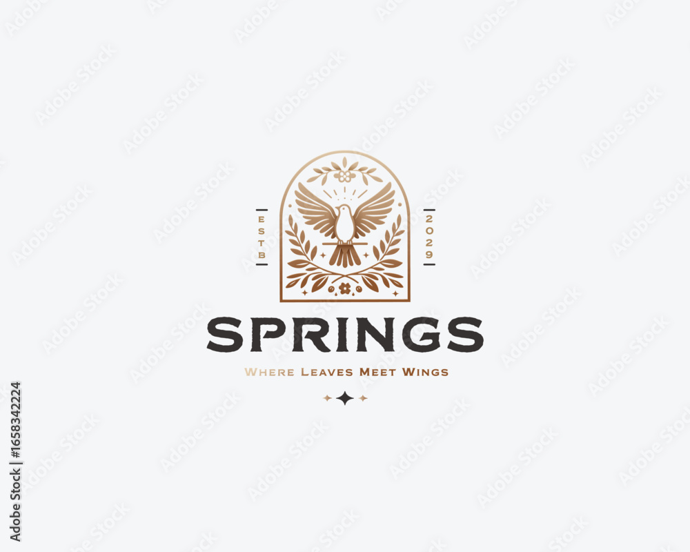 Fototapeta premium Bird on a branch logo template for spa or beauty spa wellness clinic business