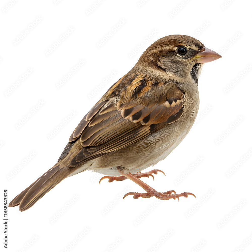 Fototapeta premium Sparrow Perched Isolated Bird Close-Up on Transparent Background