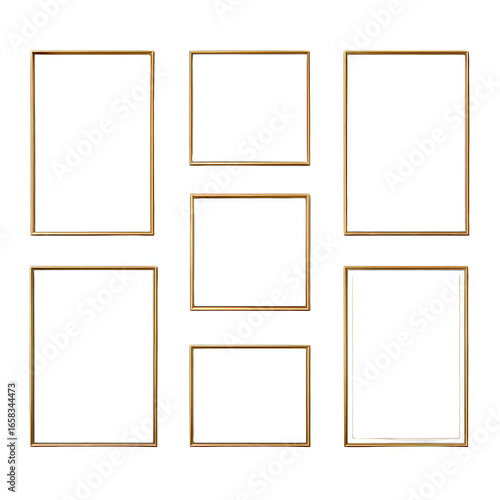A set of six gold framed pictures, all of which are white