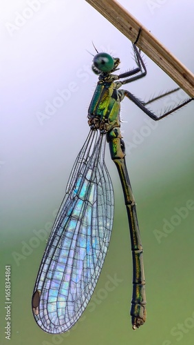 Dragonfly clinging to plant stem