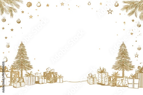 Elegant Christmas Golden Tree And Gift Background Design